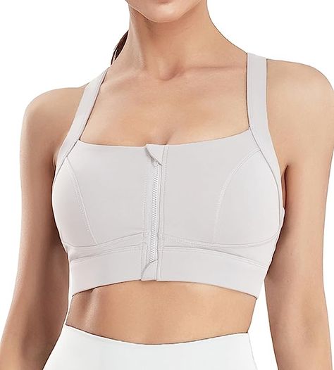 Zipper Sports Bra, Compression Bra, White Clothing, Gym Membership, White Sports Bra, Post Surgery, Wireless Bra, Sports Bras, Gym Workout