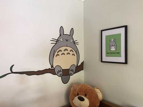 Totoro Wall Painting, My Neighbor Totoro Room Ideas, Studio Ghibli Wall Painting, Ghibli Wall Painting, Totoro Room Decor, Studio Ghibli Nursery, Totoro Nursery, Totoro Diy, Studio Ghibli Crafts