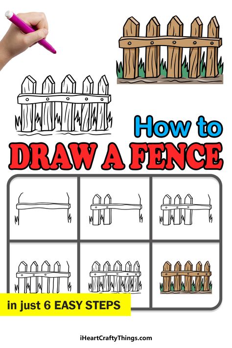 How To Draw A Fence, Learn Acrylic Painting, Drawing Lessons For Kids, Art Therapy Projects, Draw Step By Step, Drawing Tutorials For Beginners, Drawing Step By Step, Cool Pencil Drawings, Easy Drawings For Kids