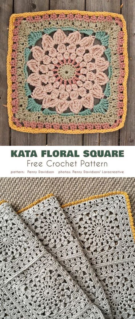 Mandala Granny Square Crochet Free Pattern, Floral Granny Square Pattern, Granny Square Crochet Pattern Single Color, Crochet Granny Square Pattern Free Easy Simple, Crochet Squares Pattern Free, Floral Granny Square Crochet, Large Granny Square Pattern, Floral Crochet Blanket, Crochet Square Pattern