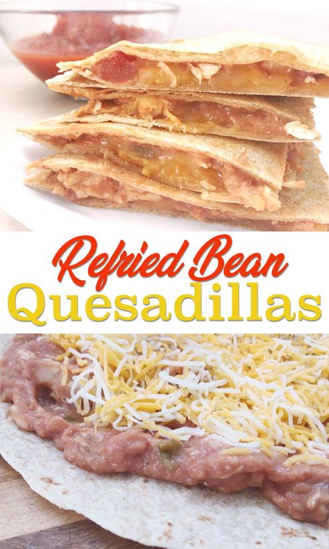 Step up your Tex-Mex recipes with two  Refried Bean Quesadilla recipes. Quesadilla With Refried Beans, Refried Bean And Cheese Quesadilla, Refried Bean Quesadilla Recipes, Refried Beans Quesadilla, What To Do With Refried Beans, Recipes Using Refried Beans, Bean Quesadilla Recipes, Quesadilla Board, Refried Bean Quesadilla