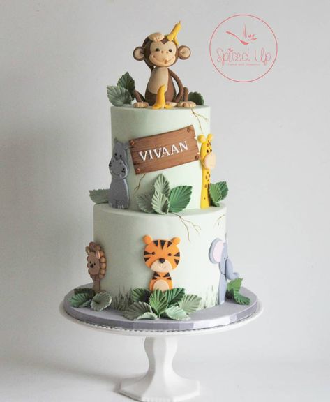 SPICED UPP cakes on Instagram: “Jungle themed 1st birthday cake! #junglethemedbirthdaycake #monkeycake #scarboroughcake #durhamcake #oshawacakes #spicedup01#spicedupcakes” Jungle Birthday Cakes, Jungle Theme Cakes, Themed 1st Birthday, Happy Birthday Cards Printable, Jungle Theme Birthday, Jungle Cake, Safari Cakes, 2 Birthday Cake, Birthday Wishes Cake