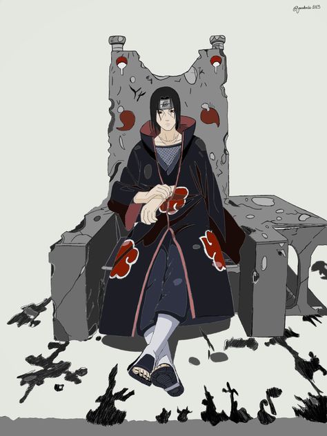 Itachi Throne Wallpaper, Madara Uchiha Sitting Pose, Itachi Sitting On Throne Wallpaper, Anime Sitting On Throne, Itachi Uchiha Full Body Picture, Itachi Sitting On Throne, Itachi Throne, Itachi Sitting, Itachi Anbu