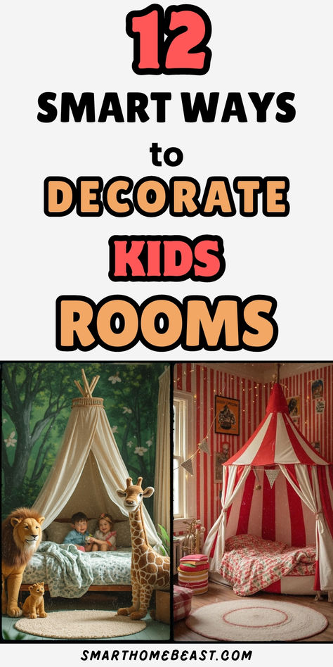 "12 smart ways to decorate kids' rooms that are both fun and functional! From playful storage solutions to creative wall art, transform your child's space with these inspiring ideas. Perfect for any age and style. #KidsRoomDecor #KidsRoomInspo #KidsRoomIdeas" Kids Classroom Design, Kids Room Decor Diy, Colourful Kids Room, Kids Hangout Room, Diy Kids Room, Playroom Decorating Ideas, Kids Room Shelves, Creative Storage Ideas, Fun Kids Room