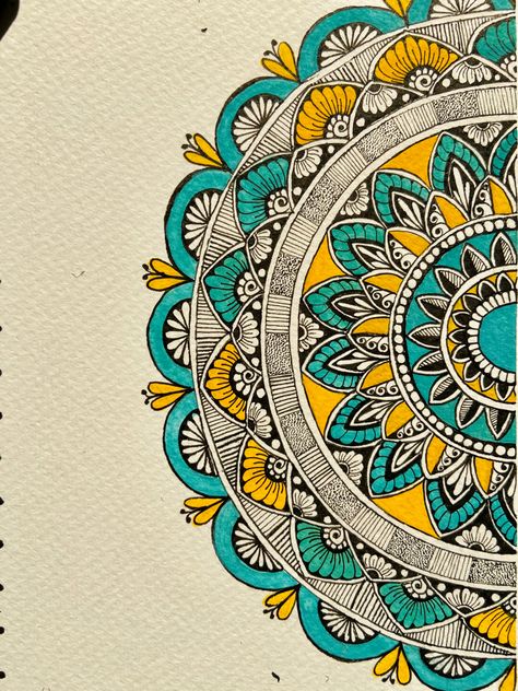 Mandala Art Watercolor Design, Mandala Drawing On Wall, Mandala Art Colorful Patterns, Mandala Drawing Colourful, Mandala Wall Painting, Colourful Mandala Art, Coloured Mandala, Super Easy Drawings, Detailed Mandala