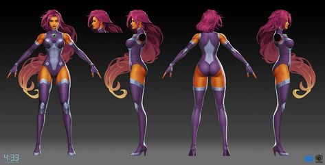 Dc Starfire New 52, Starfire Concept Art, Superman Concept, Starfire Dc, Teen Titans Characters, Superhero Oc, Titans Tv Series, Character Model Sheet, Dc Comics Artwork