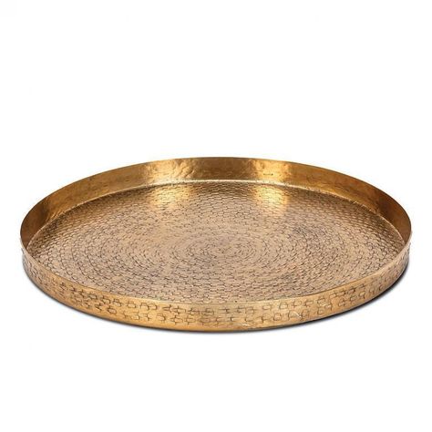 Evocative of the market souk, our Medium Hammered Tray with Folded Edge is meticulously crafted. This decorative tray showcases a stunning hammered texture that adds a touch of sophistication to any decor. Footed Tray, Platter Board, Round Tray, Everly Quinn, Goods And Services, Serving Platters, Antique Gold, Decorative Tray, Bed Bath And Beyond