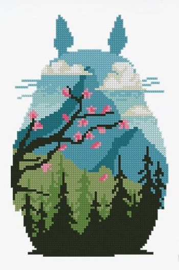 Totoro Cross Stitch Pattern Free, Cross Stitch Patterns Studio Ghibli, Studio Ghibli Crochet Blanket, Ghibli Crochet Tapestry, Ghibli Tapestry Crochet, Totoro Cross Stitch Pattern, Studio Ghibli Grid Pattern, Cross Stitch Ghibli, Studio Ghibli Pixel Art Grid