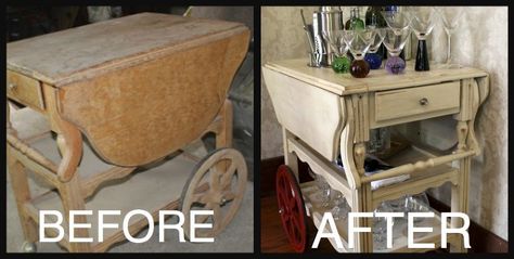 Hometalk :: Furniture Upcycle - Refurbished Tea Cart DIY 1950 House, Chalk Paint Recipe, Furniture Upcycle, Tea Cart, Tea Diy, Old Chairs, Diy Upcycle, Drop Leaf Table, A Barn