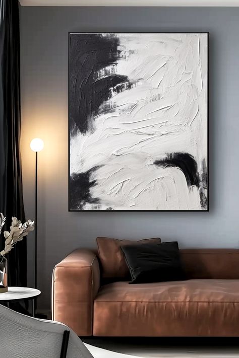 Original handmade black and white abstract painting with textured brushstrokes and bold contrasts on canvas White Textured Painting, Black And White Abstract Painting, Black White Canvas, White Abstract Painting, Abstract Art Diy, Minimal Wall Art, Black And White Canvas, Handmade Artwork, White Texture