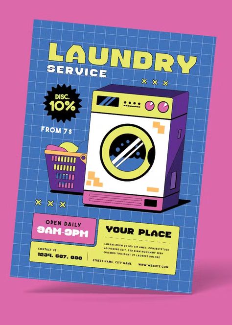 Laundry Service Flyer Template AI, EPS, PSD Printing Services Poster, Laundry Graphic Design, Postcard Graphic Design, Service Poster Design, Laundry Poster, Service Advertisement, Event Poster Design Inspiration, Service Poster, Minimalist Graphic Design