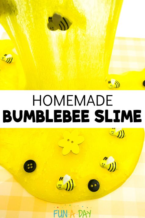 You only need a few simple ingredients to make this homemade bee slime with the kids. Perfect as part of your next preschool insect theme or just because the kids love slime. Preschool Insects Activities, Science Projects For Preschoolers, Summer Lesson Plans, Bumble Bee Craft, Lesson Plan Ideas, Bee Crafts For Kids, Insects Preschool, Bumble Bee Art, Bee Activities