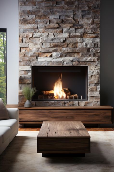 30 Stunning Stone Fireplace Ideas for Your Home Stone Fireplace Decor Ideas, Stone Fireplace Ideas, Modern Stone Fireplace, Stone Fireplace Decor, Classic Wood Floors, Grey Stone Fireplace, Fireplace Decor Ideas, Stone Fireplace Designs, Mountain Home Interiors