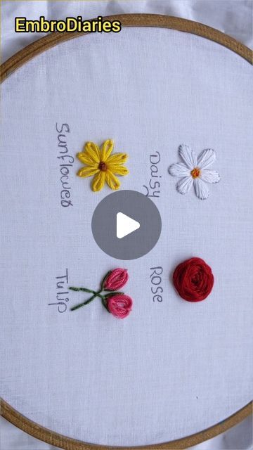 Tulip Flower Embroidery Design, How To Make Embroidery Flowers Easy, Hand Embroidery Easy Designs, Embroidery Designs Easy Flowers, Simple Cute Embroidery Designs, Easy Flower Embroidery Designs, Hand Embroidery Designs Easy, Easy Beginner Embroidery Pattern, Embroidery Designs Beginner