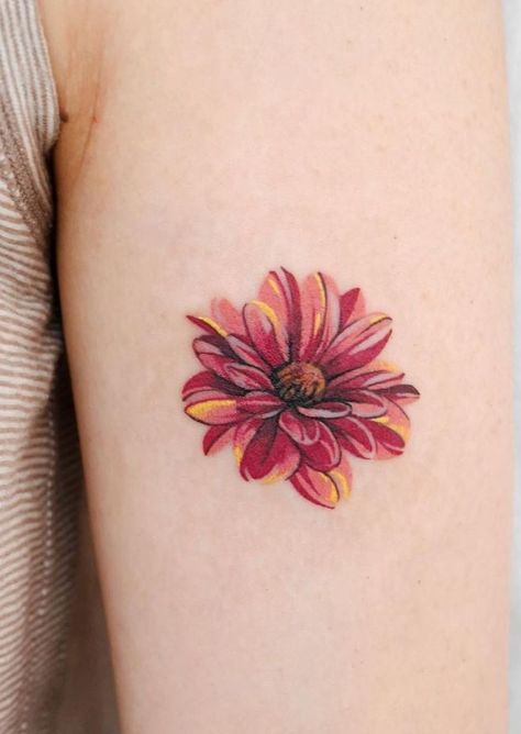 Red Flower Tattoo, Dogwood Flower Tattoos, Tatuaje Studio Ghibli, Tattoo Design Ideas For Women, Red Flower Tattoos, Dahlia Tattoo, Dandelion Tattoo Design, Daisy Tattoo Designs, Best Cover Up Tattoos