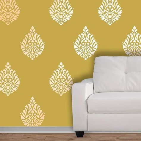 Amazon.com: Design In Flower Painting Reusable Plastic Wall Stencils for Home (Yellow, 11 X 15 Inches) : Tools & Home Improvement Paisley Stencil, Wall Stencil Designs, Wall Stencil Patterns, Number Stencils, Stencil Projects, Bedroom Wall Designs, Stencil Design, Wall Stencil, Plastic Stencil