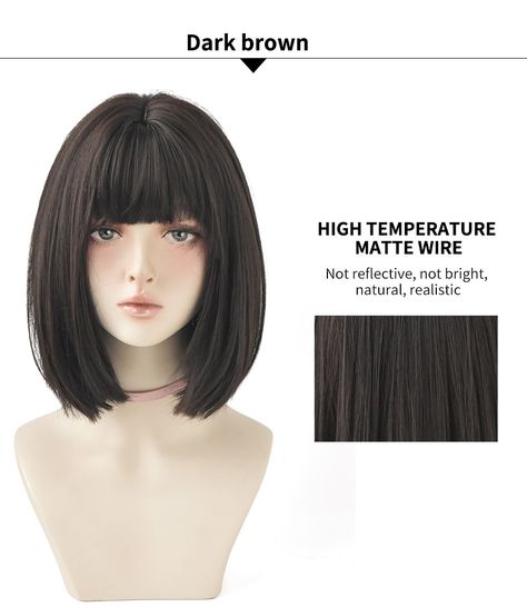 Black Bob Wig With Bangs, Short Black Wig With Bangs, Black Short Bob, Pretty Wig, Short Black Wig, Short Black Wigs, Wigs Black, Bob Wig With Bangs, Bangs For Women