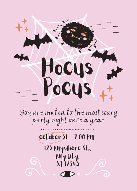 Pink Black Simple Halloween Invitation. Canva Template Design by Anka Drozd Halloween Invitation Template, Halloween Invitation, Pink Invitations, Halloween Invitations, Easy Halloween, Canva Templates, Party Night, You Are Invited, Canva Template