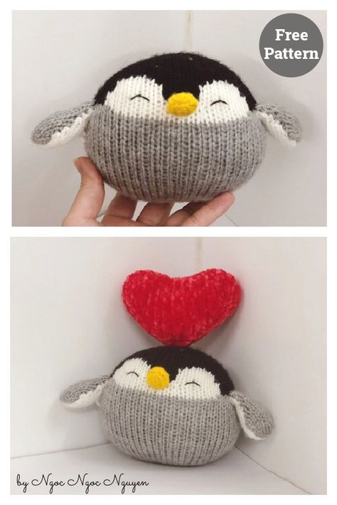 Perry the Penguin Free Knitting Pattern Circular Knitting Patterns, Diy Knitting Projects, Goose Pattern, Toy Duck, Rabbit Knitting Pattern, Addi Knitting Machine, Knitted Stuffed Animals, Beanie Knitting Patterns Free, Miniature Knitting