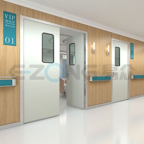 #hospital #door #cleanroom 50# Swing door with colored GI panel (door leaf thickness 40mm) https://www.yizhongalu.com/product-swing-door-with-colored-gi-panel-china.html Hospital Door Design, Hospital Design Architecture, Clean Rooms, Healthcare Interior Design, Sliding Doors Exterior, Fire Rated Doors, Hospital Architecture, Hospital Door, Hospital Interior