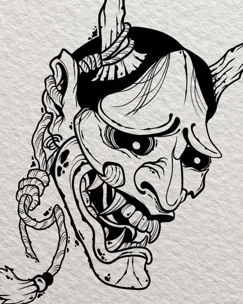 Hanya Mask Tattoo, Mascara Oni, Traditional Tattoo Stencils, Oni Mask Tattoo, Oni Tattoo, Hannya Mask Tattoo, Hanya Tattoo, Mask Drawing, Japan Tattoo Design