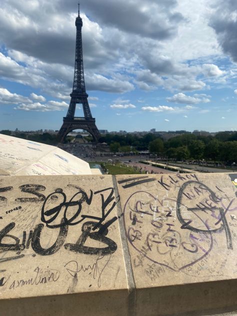 eiffel tower, torre elfel, paris, daytime, graffiti Paris Daytime, Paris Graffiti, Public Art Installation, Art Installation, Public Art, Eiffel Tower, Graffiti, Tower, Paris