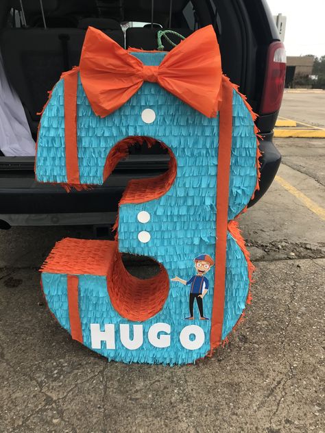 Blippi 3rd Birthday Party, Blipping Birthday Party, Blippi Pinata, Blippi Birthday Party Ideas, Blippi Themed Birthday Party, Blippi Birthday Party, Blippi Party, 3rd Birthday Party For Boy, Third Birthday Girl