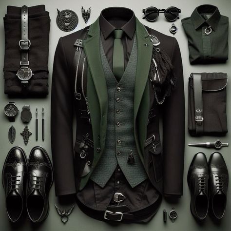 Mafia Fashion Men, Slytherin Suit, Man In Suit Art, Mens Suits Style, Mens Outfits Dressy, Green Suit Jacket, Suit Styles, Mens Business Casual Outfits, Man Clothes