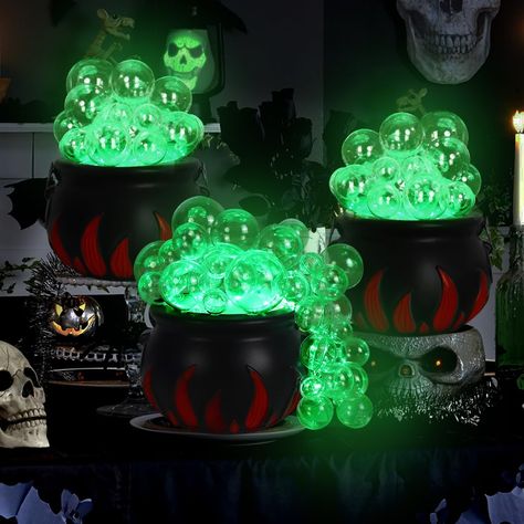 PRICES MAY VARY. 【Halloween DIY Bubbling Cauldron 】Each pack totally includes 3pcs Halloween witch cauldrons(5.7 x 4Inch) , 48 clear balls，The transparent balls are available in five sizes (2cm-6cm/0.78in-2.36in), allowing you to create different bubbling effects，1PCS 118-inch green light string (Battery not included), and 1pack Cotton filler .The lighted black witch bubbling cauldron will add a splash of color and atmosphere to Halloween. 【Premium Material】The Halloween Black Cauldron is design Fake Cauldron Fire, Radioactive Halloween Decorations, Haunted House Decorations Indoor, Witch Cauldron Decoration, Halloween Themed Decorations, Tin Foil Crafts, Hocus Pocus Decorations, Zombie Ideas, Halloween Witch Cauldron