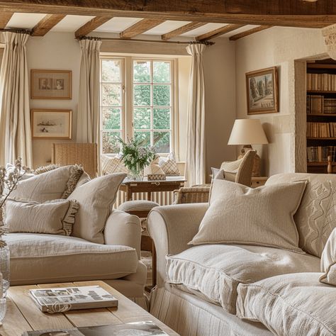 How To Get The Look of The Classic English Countryside Cottage Cottage Sofas Country, English Cottage Countryside, Beige Cottage Living Room, Cottage Inside Interiors, English Countryside Cottage Interior, English Countryside Interior Design, Cozy Beige Living Room, Cottage Lounge Ideas, English Style Living Room