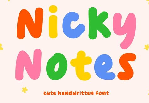 Nicky Notes Cute Handwritten Font Cute Fonts Alphabet Bubble, Cute Fonts Alphabet Doodles, Kid Fonts Free, Playful Typeface, Friendly Fonts, Kids Typography, Fonts For Kids, Big Fonts, Fonts Kids