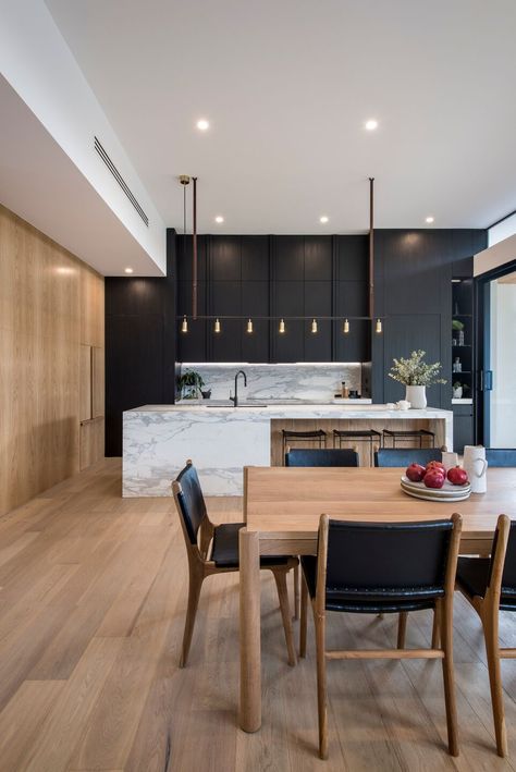 Waterfall Counter, Bulthaup Kitchen, Calacatta Marble, Contemporary Kitchen Design, Kitchen Room Design, Kitchen Inspiration Design, Hyde Park, Black Kitchens, Open Kitchen