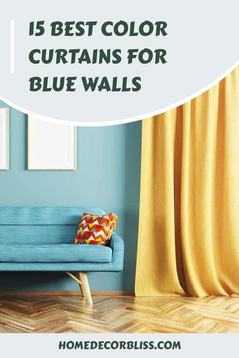 15 Best Color Curtains For Blue Walls Curtains For Blue Walls Living Room, Blue Wall Curtain Ideas, Curtains For Blue Walls, Blue Room Paint, Blue And Yellow Living Room, Interior Paint Color, Blue Walls Living Room, Polka Dot Curtains, Walls Living Room