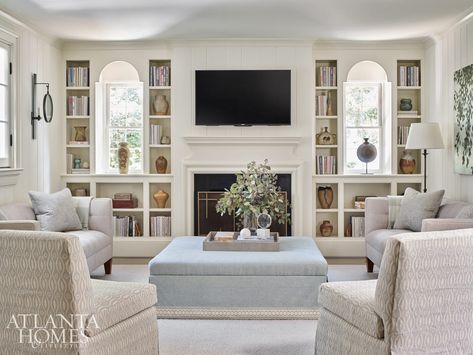 Soothing Sanctuary - AH&L Decor Around Tv, Southern Style Home, Sherrill Furniture, Living Room Built Ins, Atlanta Homes, Pretty Room, Southern Home, Family Rooms, A Living Room