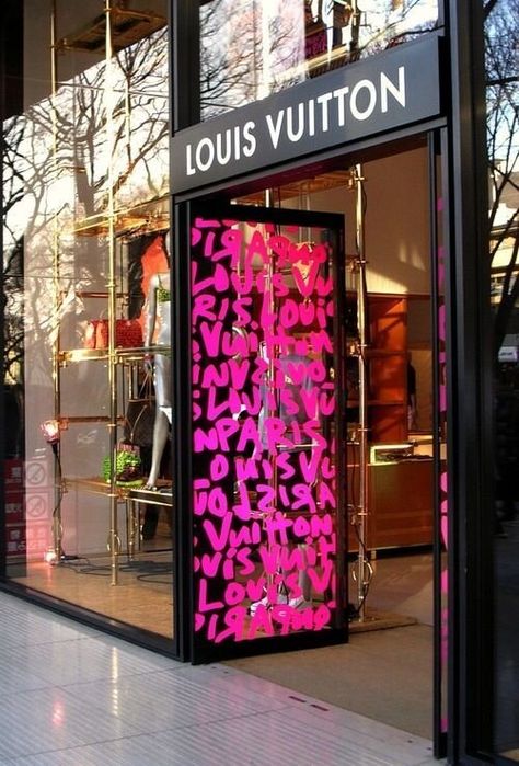 Bold and open doors grab the attention of the shopper and lead them in to explore a modern luxury hinted at by the displays in the windows. Window Graphics, Boutique Interior, Interior Paint Colors, Painting Bathroom, Shop Window, Window Design, Room Paint, Window Decals, Window Display