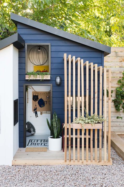 Backyard Modern, Modern Playhouse, Outdoor Playhouse, Vintage Revival, Backyard Play, Gardening For Kids, Color Of The Year, Sherwin Williams, Play Houses