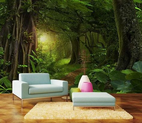 Forest, Nature & Floral Wallpaper Murals - U.S. Shipping | AJ Wallpaper Indoor Photography, Removable Wall Murals, Peel Stick Wallpaper, Green Forest, Paper Wallpaper, Wallpaper Living Room, Adhesive Wallpaper, Removable Wall, Wallpaper Wallpaper