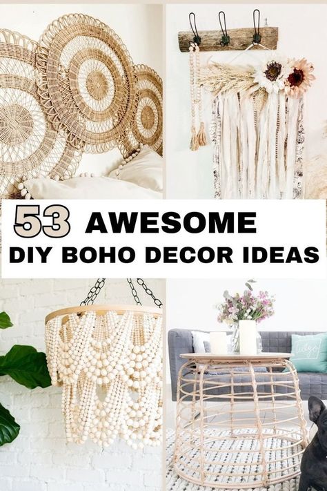 You'll love these DIY hippie home decor ideas. There are so many bohemian style craft ideas in this post. From boho wall decor to decorating a bohemian bedroom, you'll find so many easy and fun DIY decorating ideas here. Decorate your interior and outdoor space with these diy boho decor ideas. Diy Bohemian Decor Crafts, Cheap Boho Decor Ideas, Bohemian Decorating Ideas, Bohemian Decorating, Boho Decor Ideas, Diy Decorating Ideas, Bohemian Diy, Bohemian Crafts, Bohemian Style Decor