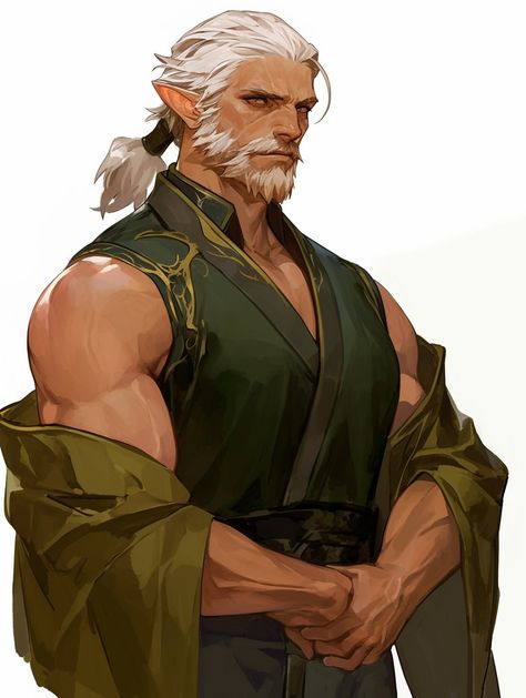 Half Elf Scholar, Hollow One Dnd, Barbarian Male Character Art, Old Firbolg, High Elf Character Design, Half Elf Male Character Design, Old Man Character Art, Male Elf Character Design, Elf Character Art