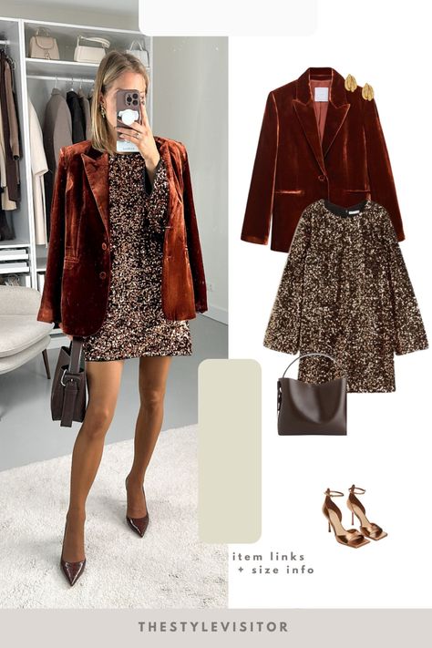 Sequined Dress - Bronze-colored - … curated on LTK Bronze Heels Outfit, Brown Sequin Dress Outfit, Bronze Sequin Dress, Bronze Shoes Outfit, Brown Sequin Dress, Sequin Dress Outfit, Christmas Eve Outfit, Brown Sequin Dresses, Bronze Heels