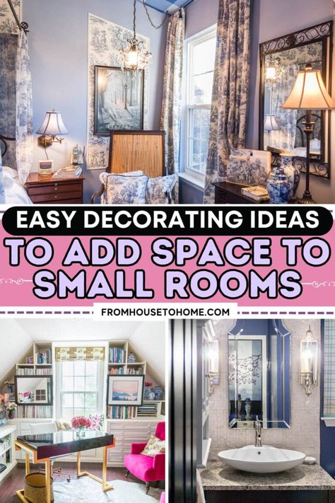 easy decorating ideas to add space to small rooms Making Small Rooms Look Bigger, Small Room Decorating Ideas, Decorating Small Apartments, Small Room Look Bigger, Small Living Room Decor Ideas, Small Room Diy, Small Bathroom Decor Ideas, Room Look Bigger, Small Bedroom Decor Ideas