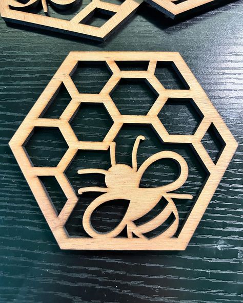 Bee 🐝 coasters I made. These are just laser cut out of solid wood. They aren’t coated with anything but I could do that if anyone’s interested in these. #bee #bumblebee #beehive #honeycomb #honeybee #honey #coasters #coaster #drinkcoasters #gift #birthday #christmas #present #buylocal #shoplocal #accessories #novelties #novelty Wood Honeycomb, Bee Coasters, Honeycomb Coasters, Bee Honeycomb, Diy Coasters, Honeycomb Pattern, Bee Hive, Drink Coasters, Bumble Bee