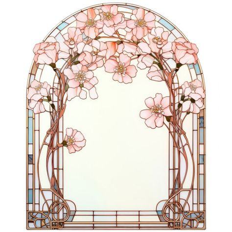 Hologram Architecture, Art Nouveau Design Pattern, Background Architecture, Art Nouveau Botanical, Art Nouveau Floral Pattern, Art Nouveau Frame, Window Aesthetic, Arch Art, Flower Mosaic