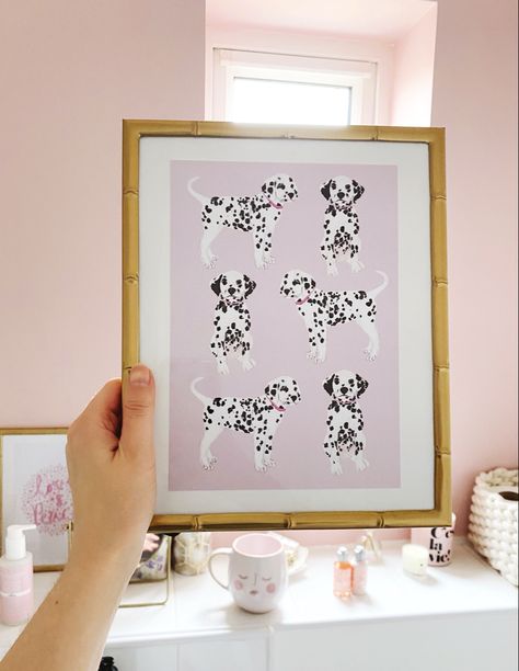 Dalmatian Art, Pink Dalmatian, Baby Pink Background, Velvet Art, Puppy Room, Dog Drawings, Banquet Seating, Dog Illustrations, Dog Nursery