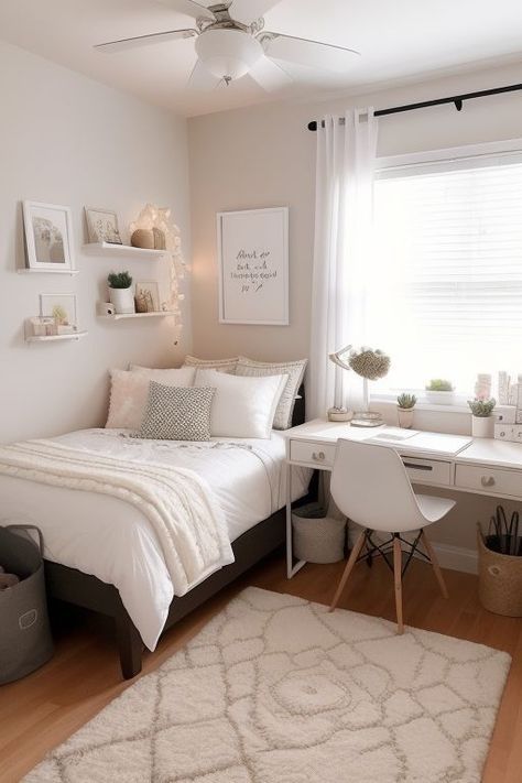 Teen Girls Bedroom Ideas Aesthetic, Small Room Ideas Twin Bed, Cute Wall Colors For Bedroom, Room Inspiration Bedroom Simple, Bedroom Ideas For Small Rooms Boho, Small Ideas Bedroom, Teen Room Ideas Girl, Bed In The Corner Of The Room Ideas, That Girl Bedroom