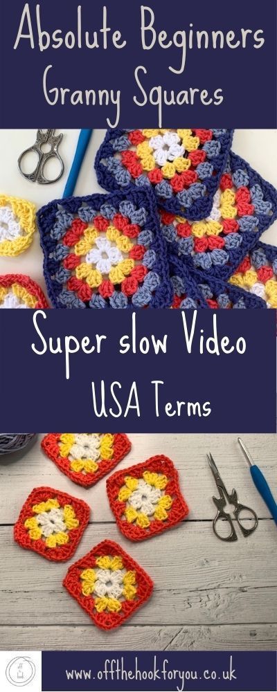 Basic Granny Square Crochet Pattern Free, Knitted Granny Squares, Crochet Granny Square Beginner, Slow Video, Crocheting Easy, Crochet A Granny Square, Easy Beginner Crochet Patterns, Crochet Granny Square Tutorial, Knitted Projects