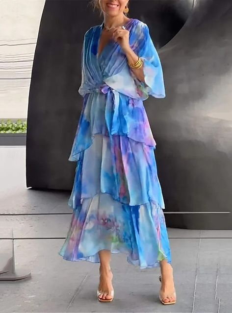 Long Skirt Fashion, Print Chiffon Dress, Marine Uniform, Wedding Guest Dresses, Maxi Robes, Layer Dress, Chiffon Maxi Dress, Yoga Shorts, Denim Jumpsuit