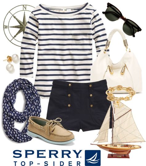 "Set Sail with Sperry Top-Sider" by anniepro on Polyvore Estilo Gossip Girl, Nautical Outfits, Hamptons Style, Sailing Outfit, Nautical Fashion, Set Sail, Sperry Top Sider, Coastal Style, Preppy Outfits