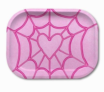 Cute Rolling Tray Rolling Tray Paint Ideas, Pink Rolling Tray, Pink Spider Web, Y2k Room Decor, Pink Spider, Pink Room Decor, Wood Art Projects, Tray Ideas, Tray Design