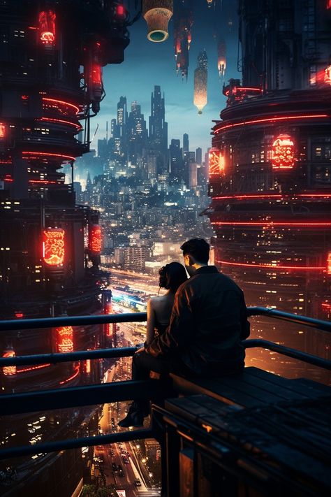 Sci Fi Romance Aesthetic, Dystopia Landscape, Cyberpunk Romance, Futuristic Places, Cyberpunk Aesthetics, Futuristic Cities, Neo Tokyo, Cyberpunk Anime, Fantasy Fiction